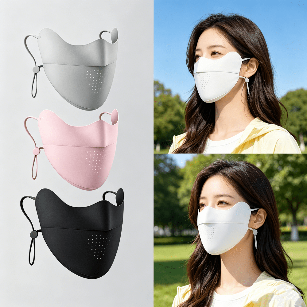 Miniso Mặt nạ làm mát 3D cho nam nữ, chất liệu lụa băng, thích hợp lái xe mùa hè, có tấm chắn mắt, nhẹ, có thể giặt, thoáng khí, chống nắng khi đạp xe, mua sắm, có dây đeo tai điều chỉnh được.