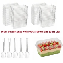 25/50pcs Dessert Cups, 5oz 150ml Dessert Cups With Spoons And Lids, Plastic Dessert Bowls, Reusable Plastic Rectangular Dessert Cups, Mini Plates, Cake Molds, Suitable For Desserts, Pudding, Mousse, Picnic, Party - Transparent - View 13