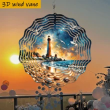 1个3D灯塔海鸥风铃,带360°旋转挂钩 - 10英寸铁艺星空灯塔、海鸥和波浪扇,适用于室内/室外花园、阳台、婚礼、圣诞节、复活节装饰 - 无需电池/电源,DIY悬挂装饰(不含吊坠),款式随机 - 多色 - 查看 7