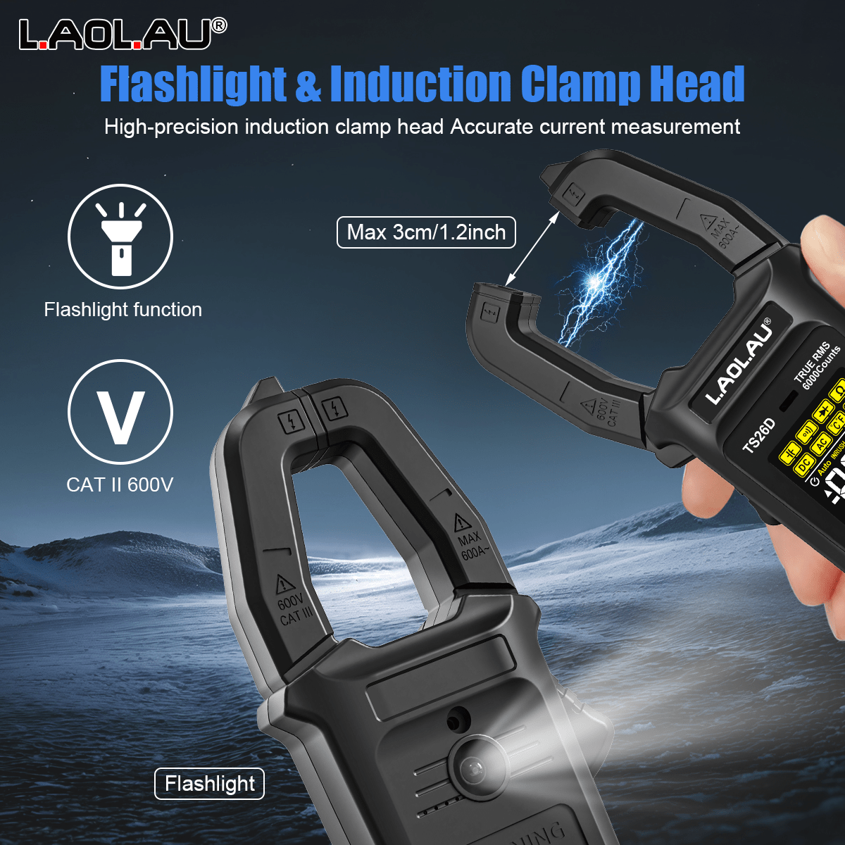 L.A.OL.A.U 1pc L.AOL.AU TS26D/TS26A New Digital Clamp Multimeter - Rechargeable Auto-Ranging Multimeter With LCD Display, Measures Voltage, Current, Resistance, Capacitance, Temperature, Suitable For Laboratory, Factory And Home - Multicolor - View 3