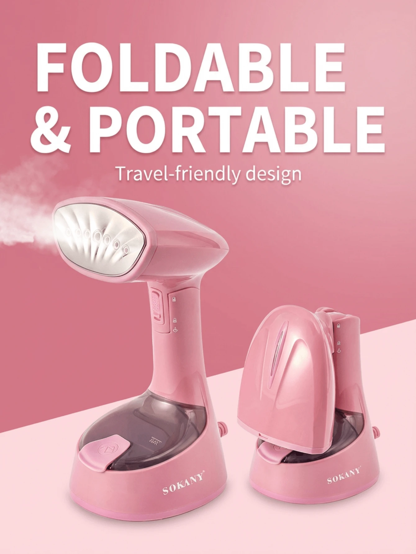 SOKANY Foldable Handheld Garment Steamer, Powerful Portable Clothing Steam Iron, 30s Rapid Heating, 120ml Leak-Proof Water Tank, Mini Travel Steam Iron, Suitable For Home And Travel, One-Button Continuous Steam Output