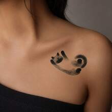 1pc Waterproof & Smudge-Proof Temporary Tattoo Sticker, PVC Realistic Small Cat Tattoo Decal For Daily Use - Grey - View 6
