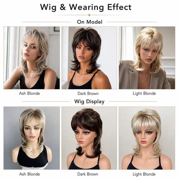 Women's Synthetic Wolf Cut Wig With Bangs - Voluminous Layered Mullet Style Hairpiece