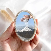 1pc Metal Fridge Magnet, Oval Vintage Decor Magnet With Snowy Mountain Painting, Handcrafted Rhinestone Embellished Fridge Magnet, Perfect Gift, Home Decor! - one-size - View 7