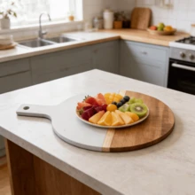 Bộ 2 trong 1 cao cấp gồm thớt và đá cẩm thạch, khay đựng thức ăn có tay cầm, đĩa ăn nhẹ tròn, thớt cắt bánh mì và đế lót ly trà. - Nhiều màu - Xem 3