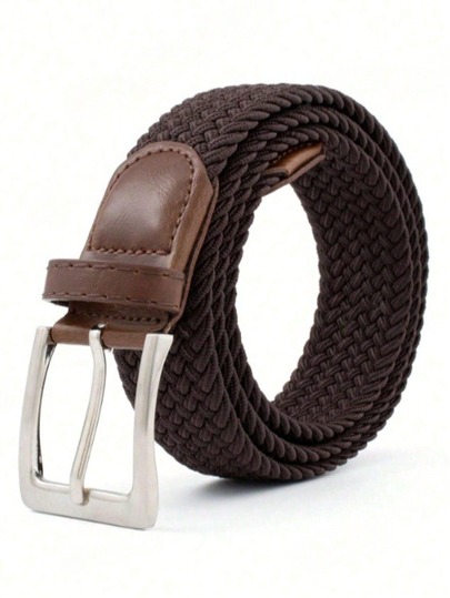 1pc Men's Braided Elastic Belt, Multicolor Options, No Hole Needed, Comfortable, Fashionable, Casual, Golf, Daily Wear