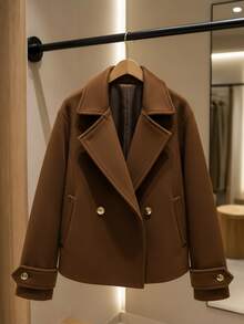 Women's Jacket, Cold Weather Coat, Woolen Coat, Blouse With Buttons, Luxury - Rust Brown - View 1