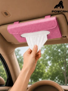 Powcan Car Sun Visor Tissue Box, Pleated PU Leather Car Tissue Holder, Hanging Tissue Storage Box, Easy To Use, Car Interior Storage Box, Car Accessories, Suitable For Drivers And Passengers, Travel Daily Use, Spring/Summer Birthday Gift, New Car Gift, Best Color - Multicolor - View 1