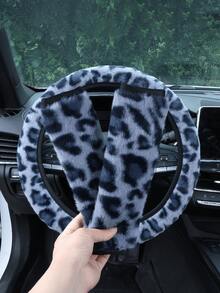 3PCS Leopard Print Fuzzy Car Steering Wheel Cover Set With 2 Seat Belt Shoulder Pads, Universal 15 Inch Winter Warm Ultra-Soft Plush Steering Wheel Protector, Non-Slip Easy Install Fashion Cute Car Interior Decor Accessories For Women Girls, 7 Colors Optional - Leopard - View 17