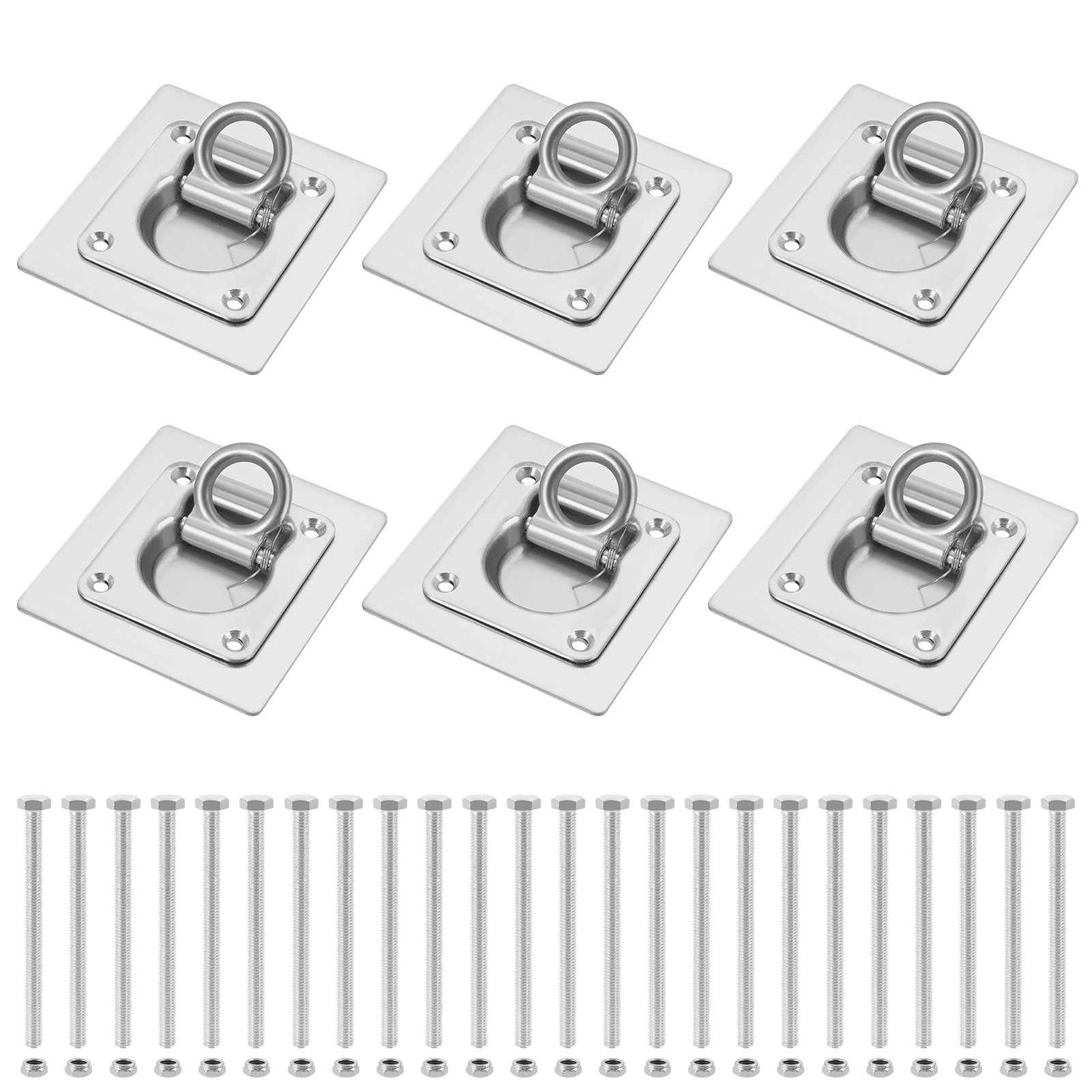 6 Pack Stainless Steel Recessed D Ring Tie Down Anchors Heavy Duty Flush Mount Cargo Securing Rings Universal Fixing Hooks For Trailer Truck RV Boat Outdoor Cargo Loading - Silver - View 1