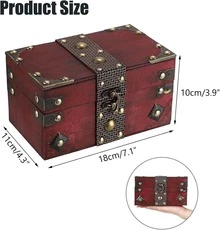 Vintage-Style Lockable Storage Box, Treasure Chest Box, Movie Prop Box, Collectibles Storage Box, Escape Room Investigation Wooden Storage Box, Jewelry Holders, Vintage Home Desktop Decoration. - Đỏ - Xem 3