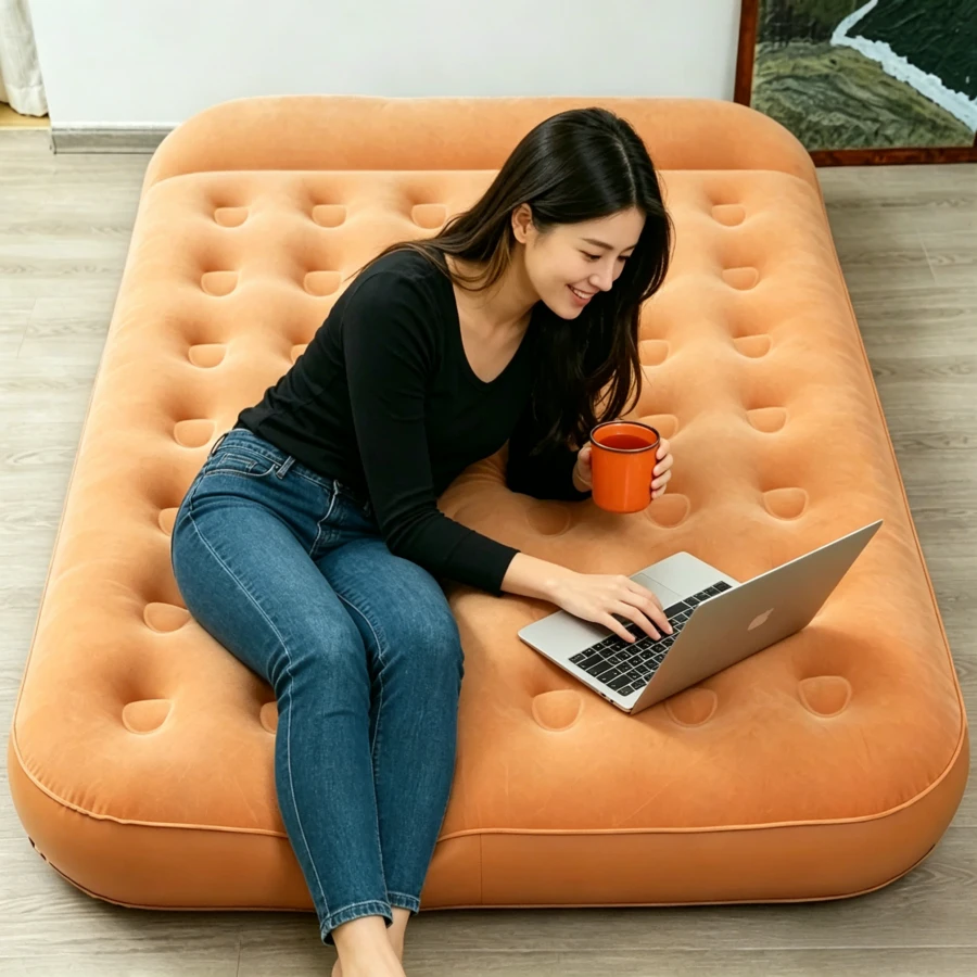 Portable Inflatable Camping Mat, Soft Flocked Durable PVC Air Cushion, Suitable For Single Person Travel And Picnic - Air Mattress - View 1