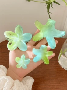 漸層綠藍花朵與海星造型壓克力髮夾，強力抓握防滑適用於厚髮，海洋風果凍髮飾，適合夏季度假與日常配戴，女孩與老師的理想禮物，髮夾 - 彩色 - 查看 8