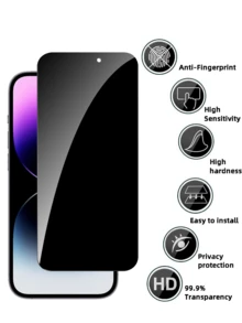 3pcs Privacy Tempered Glass Screen Protector, High Definition Transparent, Anti-Fingerprint, Bubble-Free, Compatible With Phone Cases For IPhone 17, 16, 15, 14, 13, 12, 11 Pro Max, 17e, 16e, XR, XS Max, SE2, SE3, 8, 7, 6 Plus - Black - View 7
