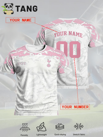 Customized Tottenham Hotspur Football Jersey For Men, Crew Neck Comfortable Sports Sweatshirt, Suitable For Football Training, Casual Wear, And Gift Pink Summer