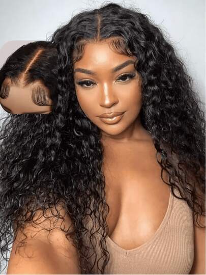 HJ WEAVE BEAUTY Perruque en cheveux naturels ondulés 13x6 avec dentelle frontale 360°, cheveux brésiliens bouclés Jerry Curl, perruque sans colle 5x7, ligne de cheveux naturelle pré-épilée, densité 180 % avec cheveux de bébé.