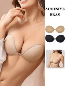 1/2pcs Solid Color Shell Shaped Adhesive Nipple Covers, Invisible Bras Strapless, Silicone Bras For Small Breasts - Multicolor - View 2