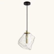 Modern Minimalist Transparent Glass Pendant Light | Asymmetrical Rippled Glass Shade | G9 Lamp Holder (Bulb Not Included) | Black Ceiling Mount | Bedroom Dining Room Living Room Decor - Clear - View 7