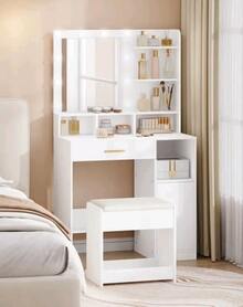 taburete para tocador, taburete de asientoacolchado, con almohadillas antideslizantes, paravestidor, dormitorio y recibidor - Weiss - Übersicht 3
