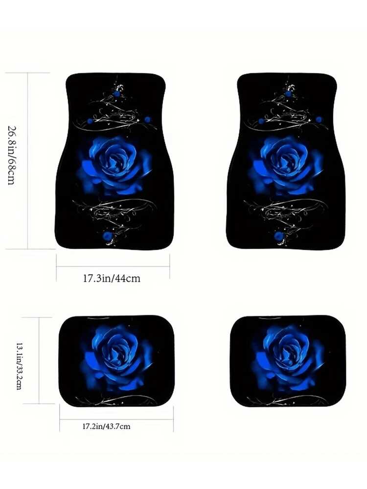 四件套汽车脚垫：通用尺寸。防滑表面，玫瑰花卉印花设计。保护前后排座椅；防尘且易于清洁。 - A - 查看 5