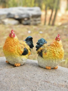 樹脂公雞與母雞園藝雕塑，栩栩如生的農場動物雕塑，適合戶外裝飾 | 完美適用於庭院、院子、草坪和門廊，適合作為鄉村風格愛好者的禮物 - A - 查看 1