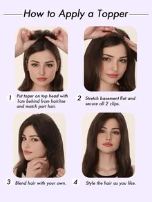 8-14 Inch Human Hair Topper With Bangs, 360° Natural Voluminous Clip-In Hairpiece For Women, Covers Thinning Hair, Silky Straight Texture, A01/A02 Style, Summer Travel And Holiday Accessory - S4/27 - View 5