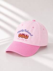 mini bala Kids Cute Bear Embroidered Bicolor Cap - Casual Baseball Hat - Pink - View 1