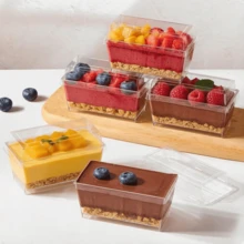 25/50pcs Dessert Cups, 5oz 150ml Dessert Cups With Spoons And Lids, Plastic Dessert Bowls, Reusable Plastic Rectangular Dessert Cups, Mini Plates, Cake Molds, Suitable For Desserts, Pudding, Mousse, Picnic, Party - Transparent - View 3