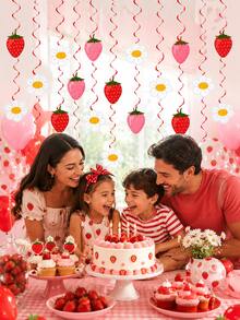 24pcs/2set-Strawberry Daisy Baby Shower Hanging Spiral Decoration, Berry Sweet One Year Old Theme Garland Set, Sweet Girl Newborn Baby Baptism Ceremony 1st Birthday Party Supplies, Red Pink Fruit Baby Wall Hanging Decoration, Strawberry Theme Party Decoration, Summer Theme Baby Shower Garland - Multicolor - View 5