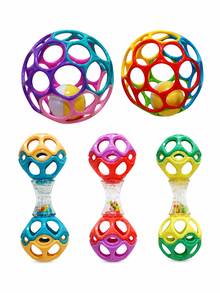 Baby Rattle Ball With Handle - Colorful Shaking Rolling Sensory Toy, Easy-To-Grip Baby Rattle Ball - Multicolor - View 2