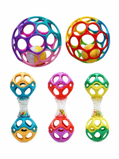 Bola Mainan Bayi dengan Pegangan - Mainan Sensorik Bergoyang dan Berputar Warna-warni, Bola Mainan Bayi yang Mudah Digenggam