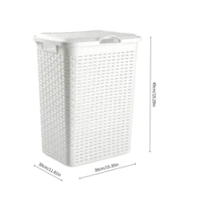 سلة غسيل بتصميم من الخوص مع غطاء، تصميم مفرغ للتهوية ومنع الروائح الكريهة، سعة تخزين كبيرة، المقاس 39*30*49 سم، بسيطة ومتعددة الاستخدامات، عنصر أساسي لتنظيم المنزل. - متعدد الألوان - مشاهدة 9