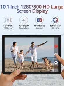 Qetupa X15 10.1 Inch Android 15 Tablet, 4GB RAM+64GB/128GB ROM, MTK 6771 Octa-Core 1.8GHZ Processor, HD(1280x800) IPS Touchscreen, BT 5.2&802.11ac WiFi5, GPS, 5MP Front Camera&8MP Rear Camera, 6000mAh Large Battery, No SIM Card Support(No Adapter) - Black With Leather Case - View 3