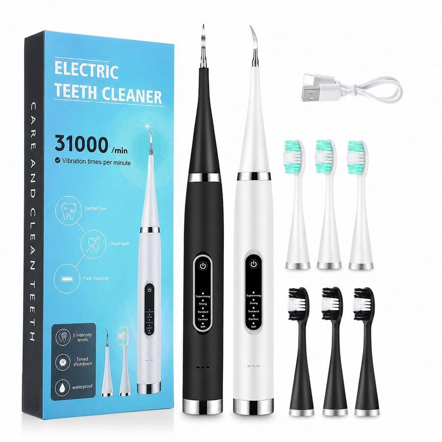 Hailicare 电动洁牙器/牙刷二合一,31000 VPM 五档可调速,IPX6 防水,可充电,适用于日常牙齿清洁和去除牙渍。 - 彩色 - 查看 1