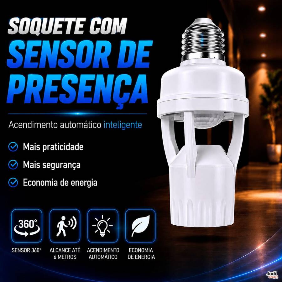 Soquete E27 com Sensor de Presença Infravermelho para Garagem Corredor Escada e Hall - kit 1 - Visão 1