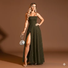 Gabi Dress With Sparkling Tulle And Crossed Side Detail - Moss Green - View 1
