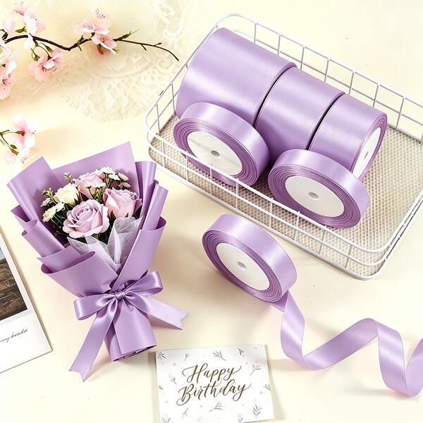 50 Yards Low Saturation Taro Purple Elegant Satin Ribbon, Draping And Textured, Gentle Vintage Premium Tone, 6mm/10mm/15mm/20mm/25mm/40mm Suitable For Wedding Favors Delicate Bundles, Banquet Atmosphere Decor, Floral Arrangement Styling, Luxury Tabletop Decoration, Fabric Soft Furnishing, Holiday Gift Ribbon, Space Atmosphere Arrangement