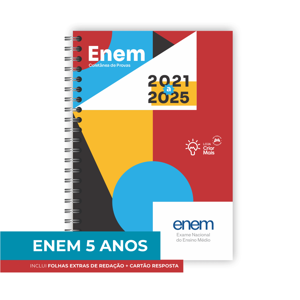 Apostila ENEM 5 ANOS de provas (2021 a 2025) Provas + Cartão Resposta + Gabaritos + Folhas de Redação extras em 348 páginas Capa Flexível Espiral Preto