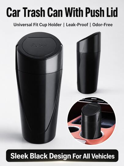 Thùng rác ô tô có nắp lật, chống rò rỉ và khử mùi, thùng rác mini tự động 200ml, tiện dụng, có khay đựng cốc, thích hợp cho nội thất ô tô, SUV, văn phòng và du lịch.
