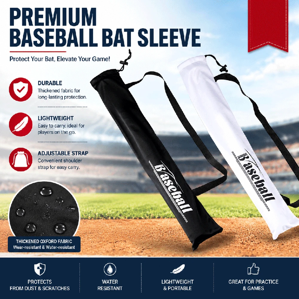 Baseball Bat Storage Bag With Shoulder Strap, Thick Lined Protective Cover, Drawstring Closure, Multi-Size (68/78/88cm) Fit For Baseball & Softball Bats, Black/White Optional - White - View 1