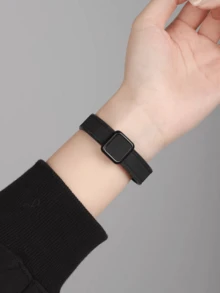 智慧手錶錶帶 | 相容於 Fit3, Fit3 Pro, Fit4, Fit4 Pro | 女款復古方形扣錶帶 | 奢華時尚替換錶帶 - 黑色 - 查看 9