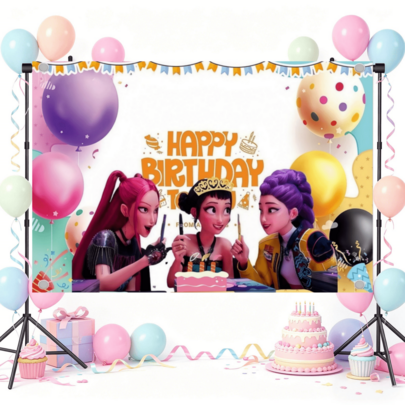 1件K-Pop Team Hunters偶像主题派对背景布，营造氛围，非常适合粉丝见面会、生日派对和主题活动，为K-Pop爱好者打造热闹独特的派对氛围，随机款式