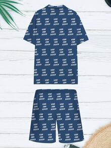 Custom Men's Hawaiian Shirt And Shorts Set, Button-Down Shirt With Cuban Collar + Beach Shorts Combination, Personalized Men's Holiday Outfit, Can Be Printed With Funny Interesting Face Design, Suitable For Daily, Events, Holiday Wear, Anniversary, Birthday Or Holiday Gift For Boyfriend, Family, Friends - Multicolor - View 5
