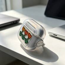 1 pieza Estuche transparente blanco para auriculares con diseño de soporte giratorio, estilo retro y minimalista con flores de colores, apto para AirPods 1/2/3/4/Pro/Pro2/Pro3 [Solo el estuche, los auriculares no están incluidos] - Multicolor - Ver 4