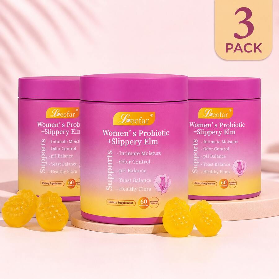 LEEFAR Her Juicy Feminine Probiotics Gummies- All In One Solution With Slippery Elm And Prebiotics&Lactobacillus Probiotic Blend For Women's PH Balance And Dryness - Hawaiian Pineapple Gummies 60 Count Probiotics Women - 1200克 - 查看 1