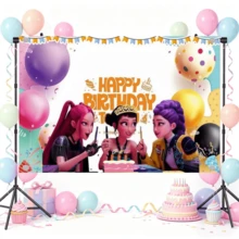 1pc Idol Theme Backdrop Background Cloth, Birthday Party Photo Booth Backdrop, Aesthetic Wall Decor For K Pop Fans Fanmeet Gathering Themed Event Layout Ornament, Random Printed Style - Multicolor - View 3