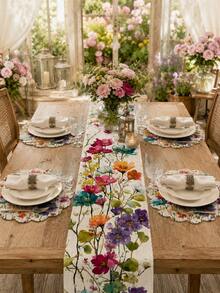 1/2pcs Colorful Watercolor Butterfly Table Runner And Placemat Set, Spring Country Style Restaurant Table Decoration, Suitable For Kitchen, Parties, Holidays And Everyday Use, Bohemian Home Decor. - Multicolor - View 10