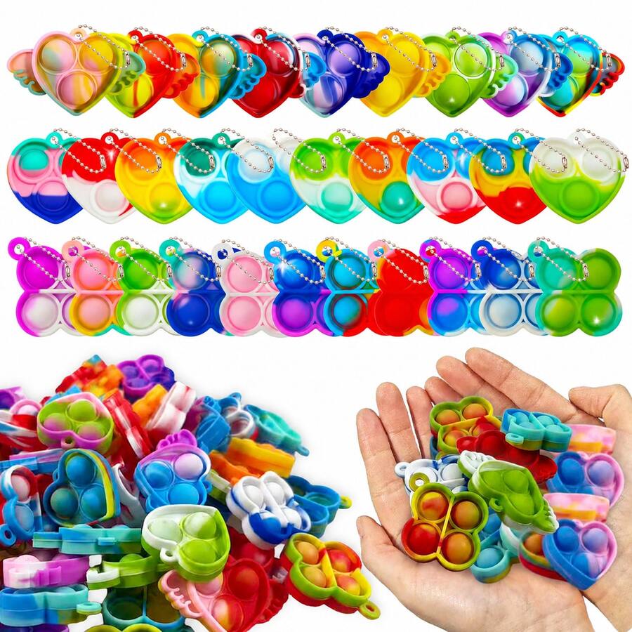 1 pieza Llavero con forma de corazón esponjoso, juguete antiestrés de silicona suave con burbujas que se revientan, juguete portátil para aliviar el estrés, adecuado para todas las edades, excelente para volver a la escuela, juguete de relajación en el aula - Multicolor - Ver 1