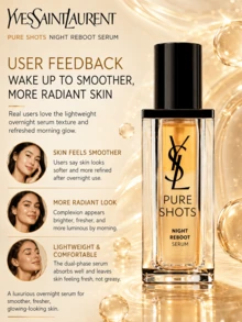 Tinh chất dưỡng da ban đêm YSL Pure Shots Night Reboot Serum, 30ml (dung tích lớn) / 7ml (dung tích du lịch) / 10 chai mini 1ml, kết cấu dầu-nước kép, thấm nhanh, ổn định và tái tạo da, làm sáng và tăng cường độ rạng rỡ, dưỡng ẩm sâu, phục hồi hàng rào bảo vệ da, cải thiện tình trạng da xỉn màu, kết cấu nhẹ không nhờn rít, phù hợp với mọi loại da, đặc biệt là da xỉn màu, nhạy cảm và hỗn hợp. Sử dụng ban đêm và hàng ngày, quà tặng ngày lễ Giáng sinh, Valentine. - Tinh chất dưỡng da ban đêm YSL Saint Laurent Night Queen - Xem 10