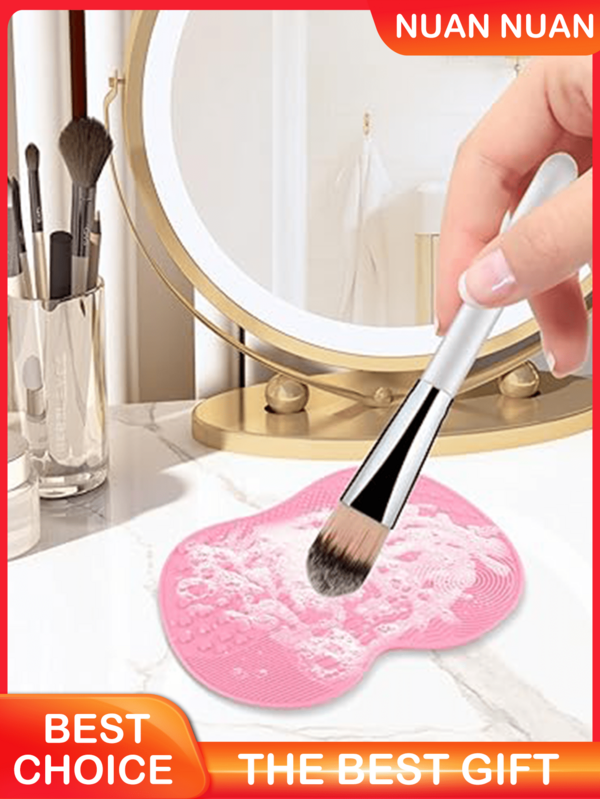 1pc Silicone Makeup Brush Cleaning Mat With Suction Cup - Portable Cleaning Tool For Various Makeup Brushes, Sponges, And Puffs, Suitable For Home, Travel, School Or Dorm Use